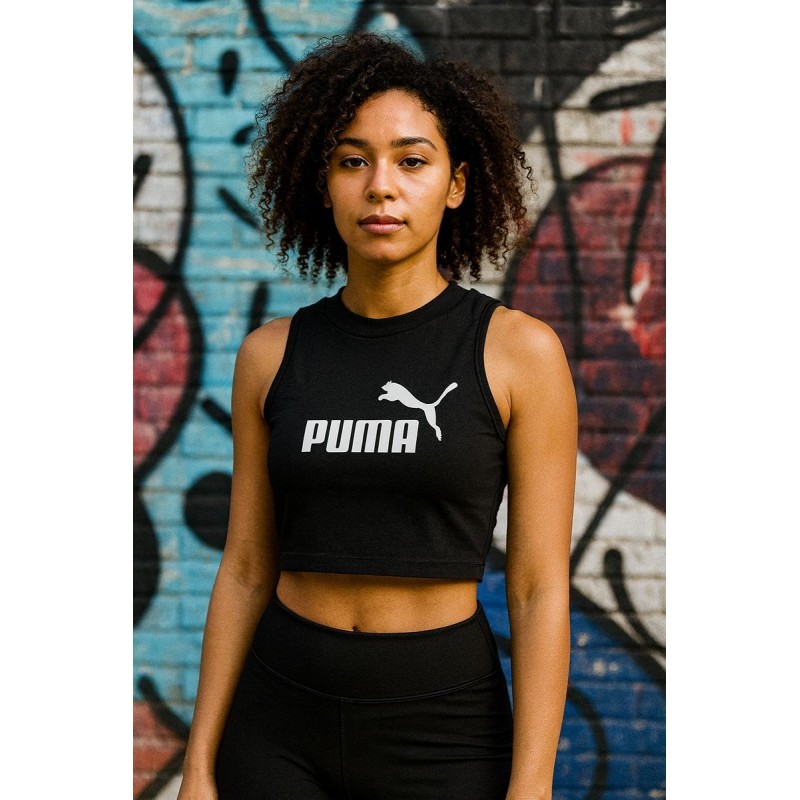 Débardeur crop top noir Puma femme taille M | Fripencia