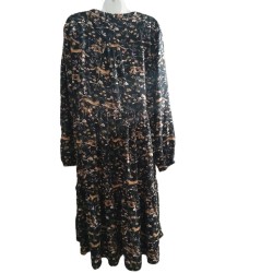 Robe longue bohème fleurie Cream noire – Taille 40 | Fripencia