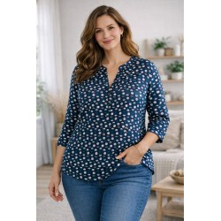 Blouse femme coton bleu marine motifs géométriques T42 – Up2Fashion | Fripencia