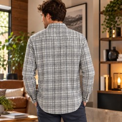 Chemise Homme Bugatti à Carreaux Gris XL 43/44 | 100% Coton